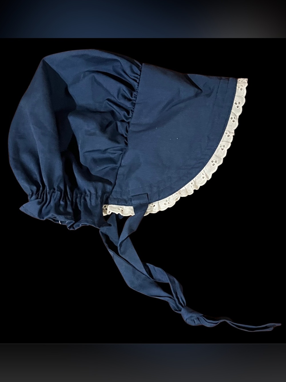 Vintage Navy Eyelet Trim Ladies Bonnet
